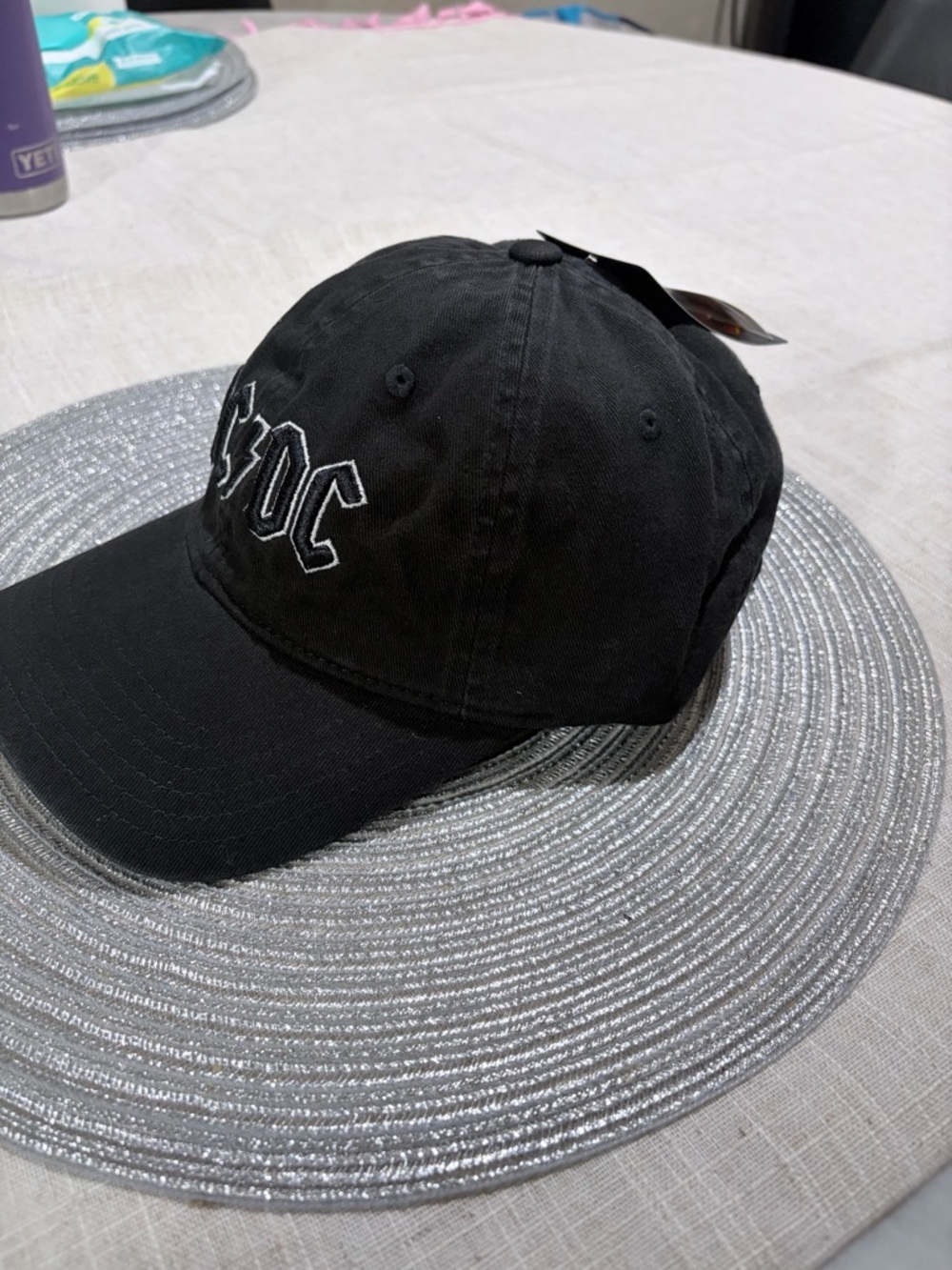 AC/DC Black Hat with Red and Yellow Logo Tag